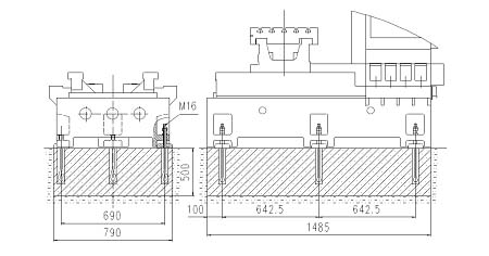 龍門(mén)加工中心地基示意圖